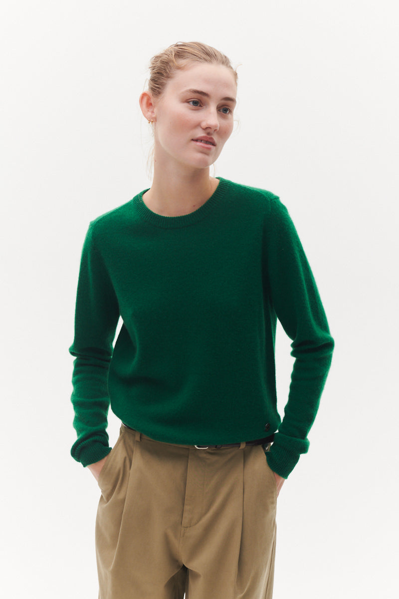 Beta Studios Abbie O-neck Basic Cashmere Tops Fir Green