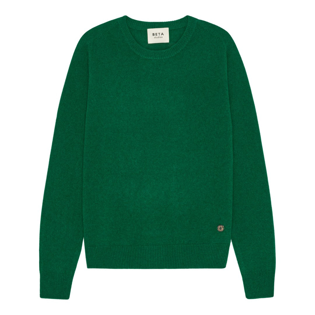 Beta Studios Abbie O-neck Basic Cashmere Tops Fir Green
