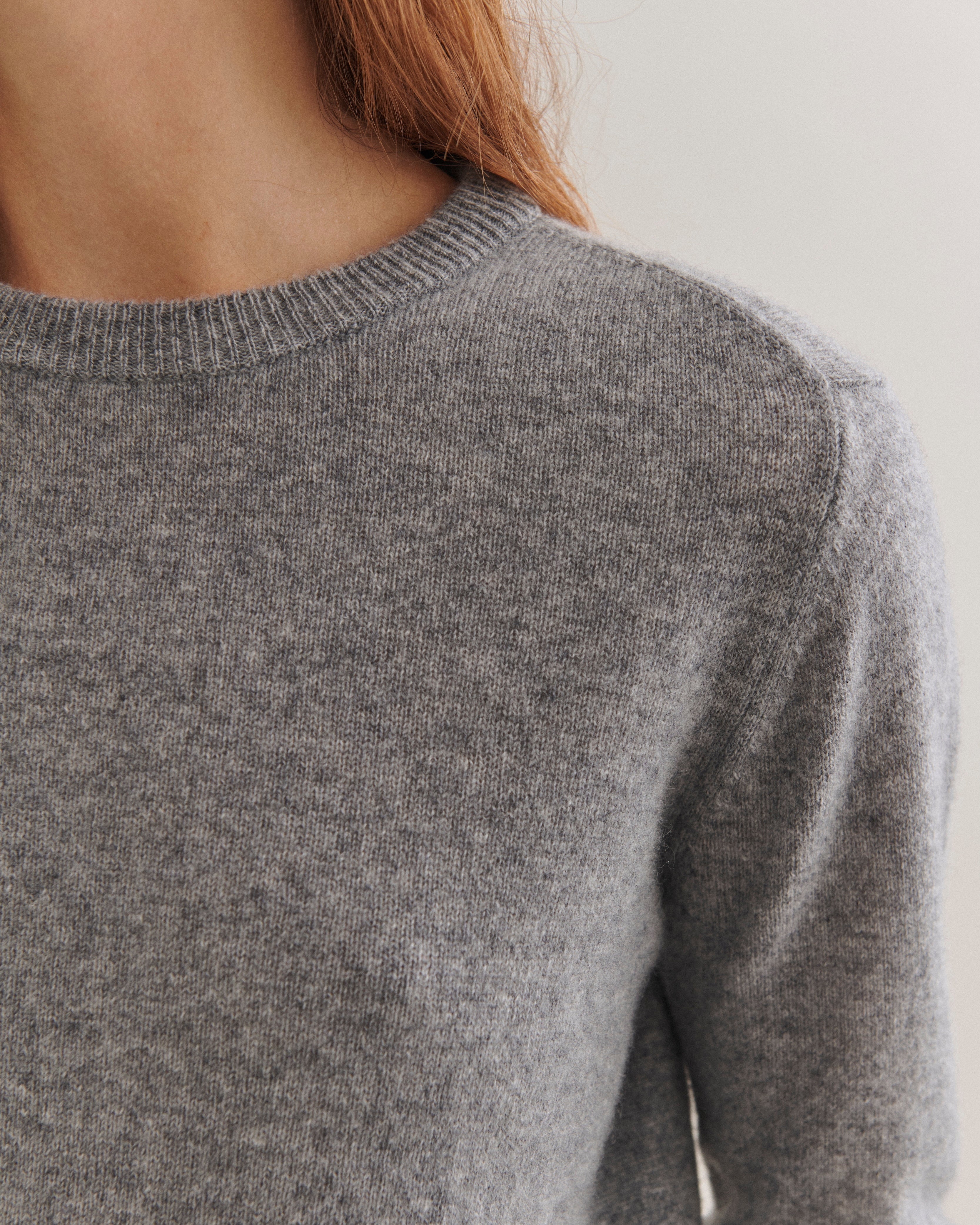 Beta Studios Abbie O-neck Basic Cashmere Tops Grey Melange
