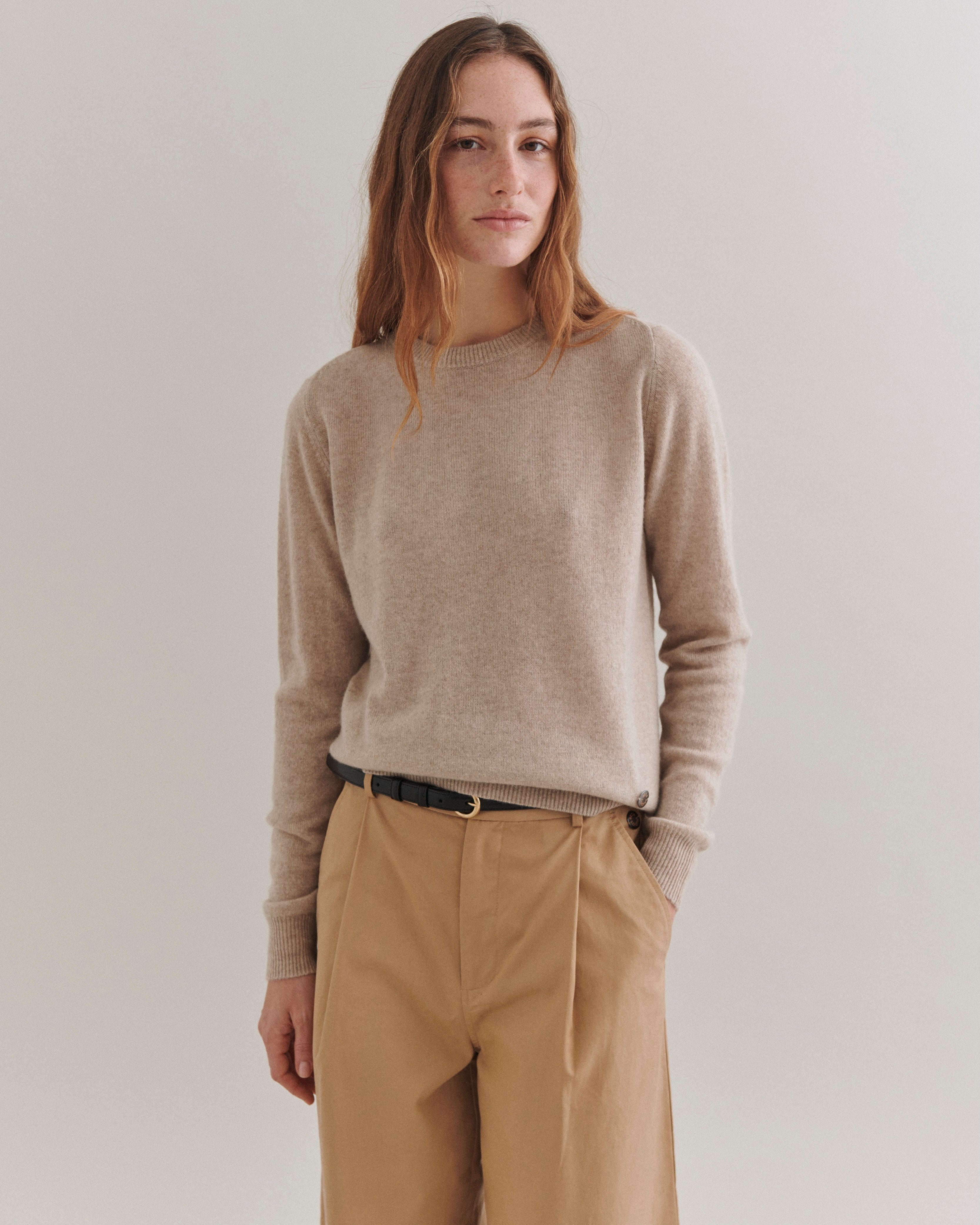Beta Studios Abbie O-neck Basic Cashmere Tops Sand Melange