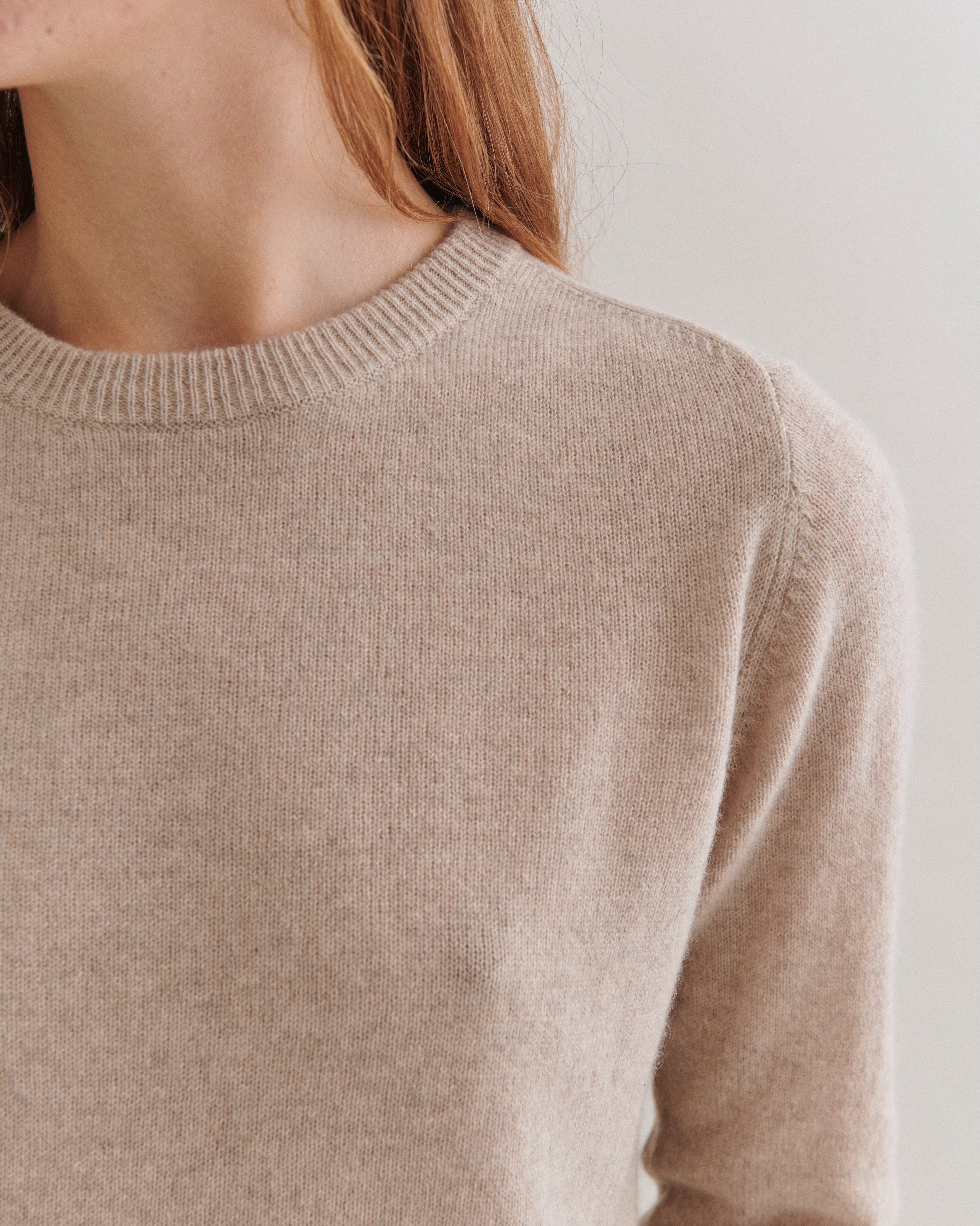 Beta Studios Abbie O-neck Basic Cashmere Tops Sand Melange