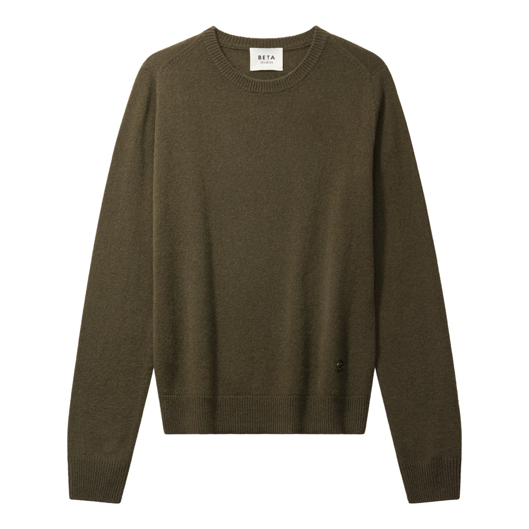 Beta Studios Abbie O-neck Basic Cashmere Tops Topiary Green