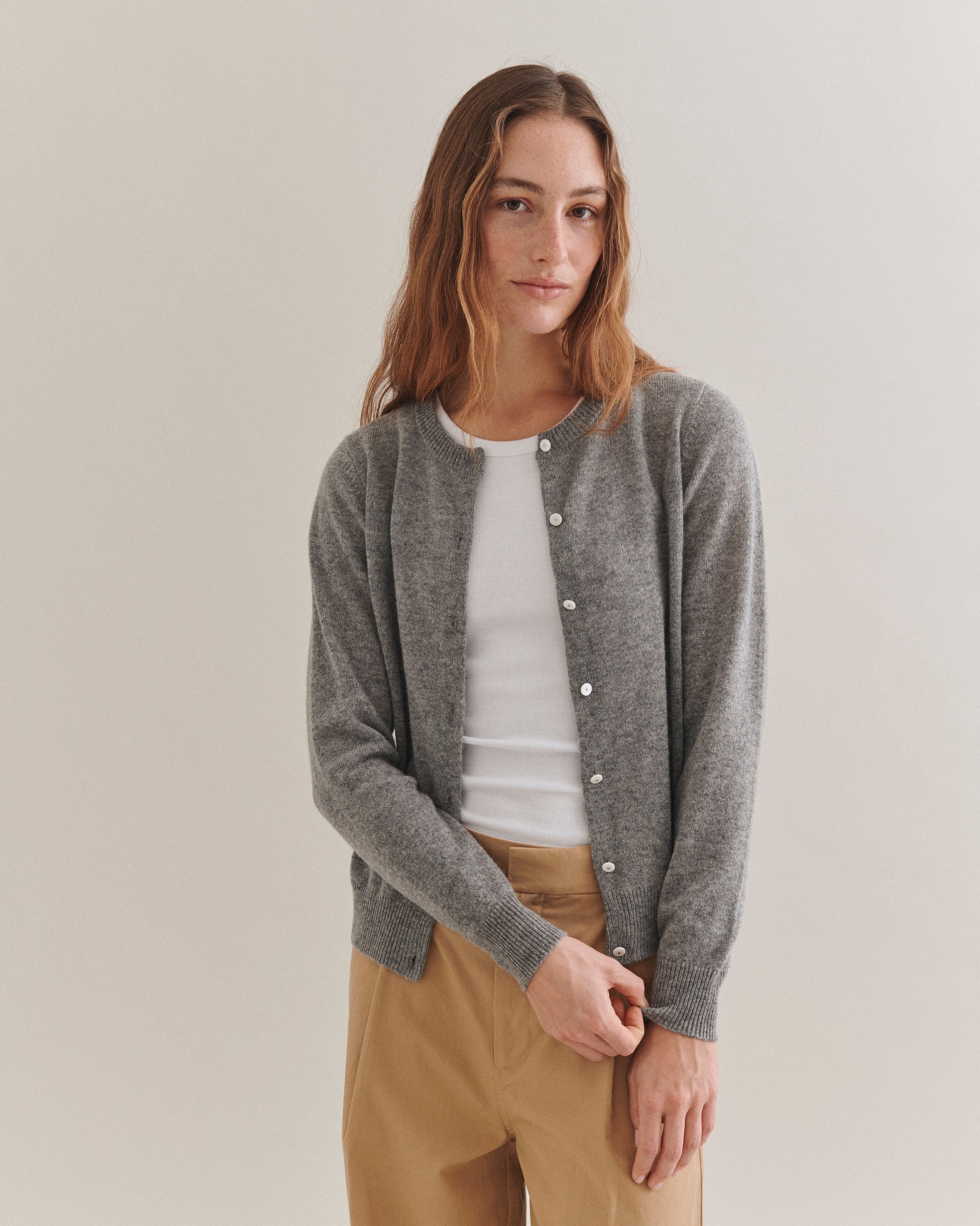 Beta Studios Alice Classic Cardigan Cashmere Tops Grey Melange