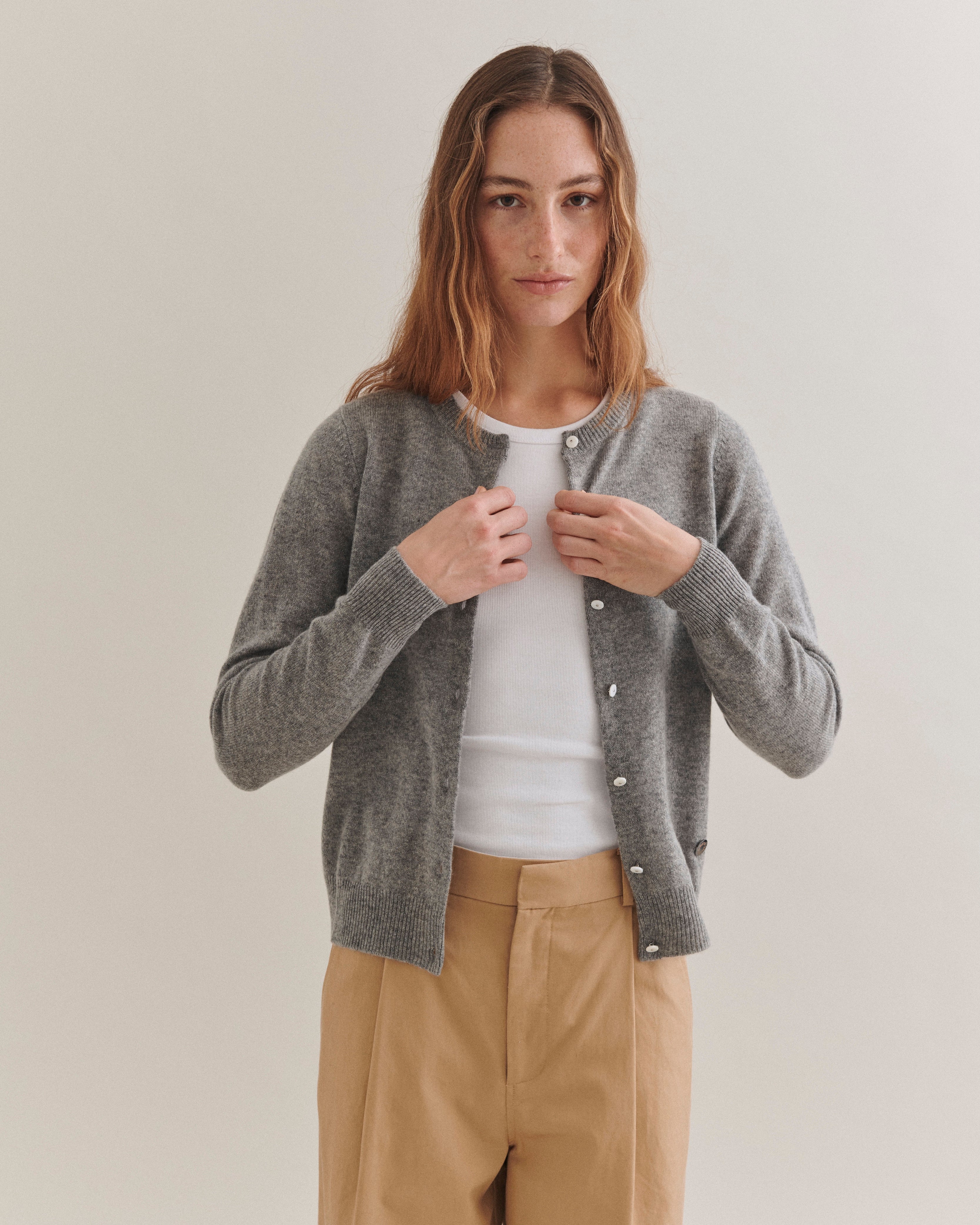 Beta Studios Alice Classic Cardigan Cashmere Tops Grey Melange
