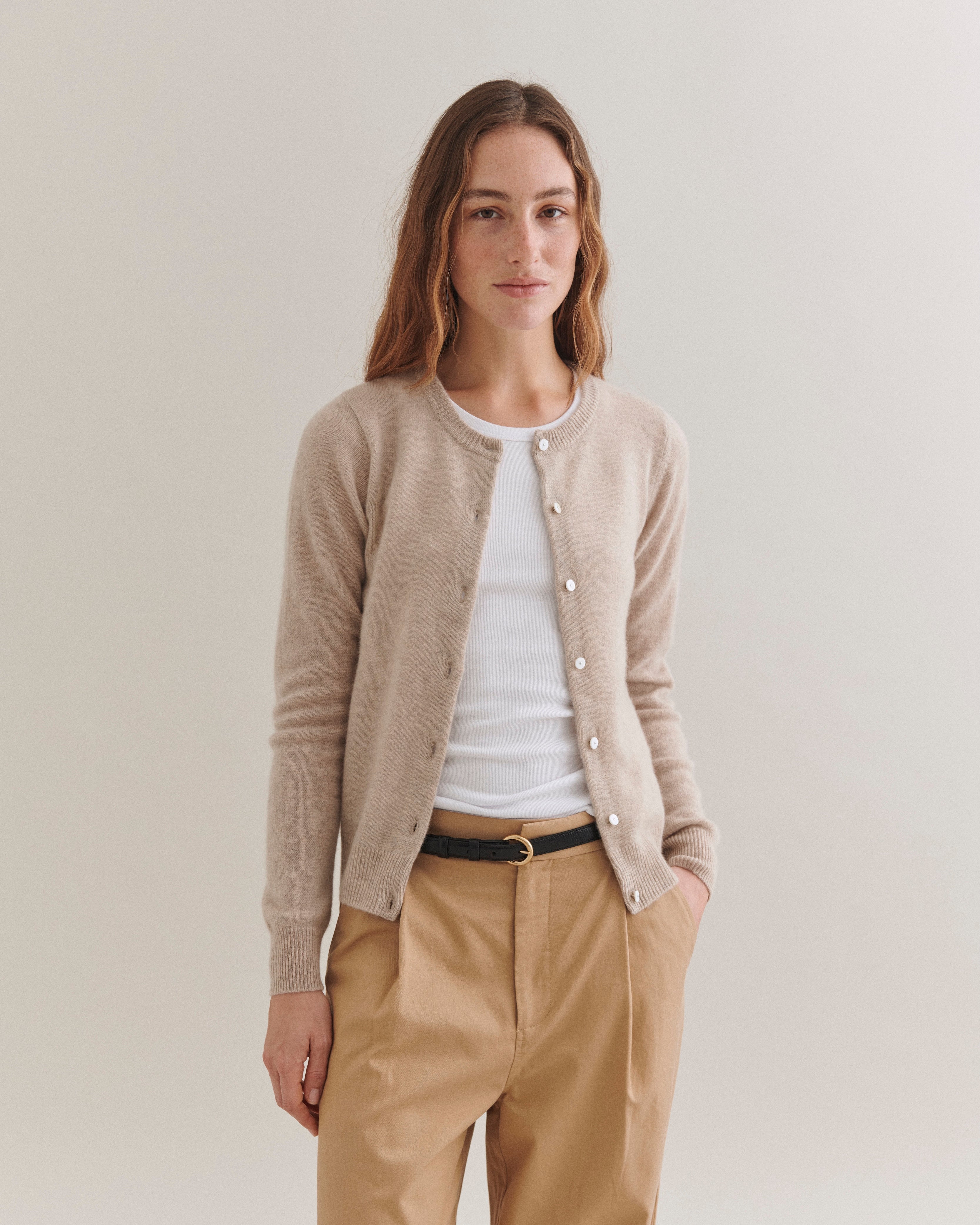 Beta Studios Alice Classic Cardigan Cashmere Tops Sand Melange
