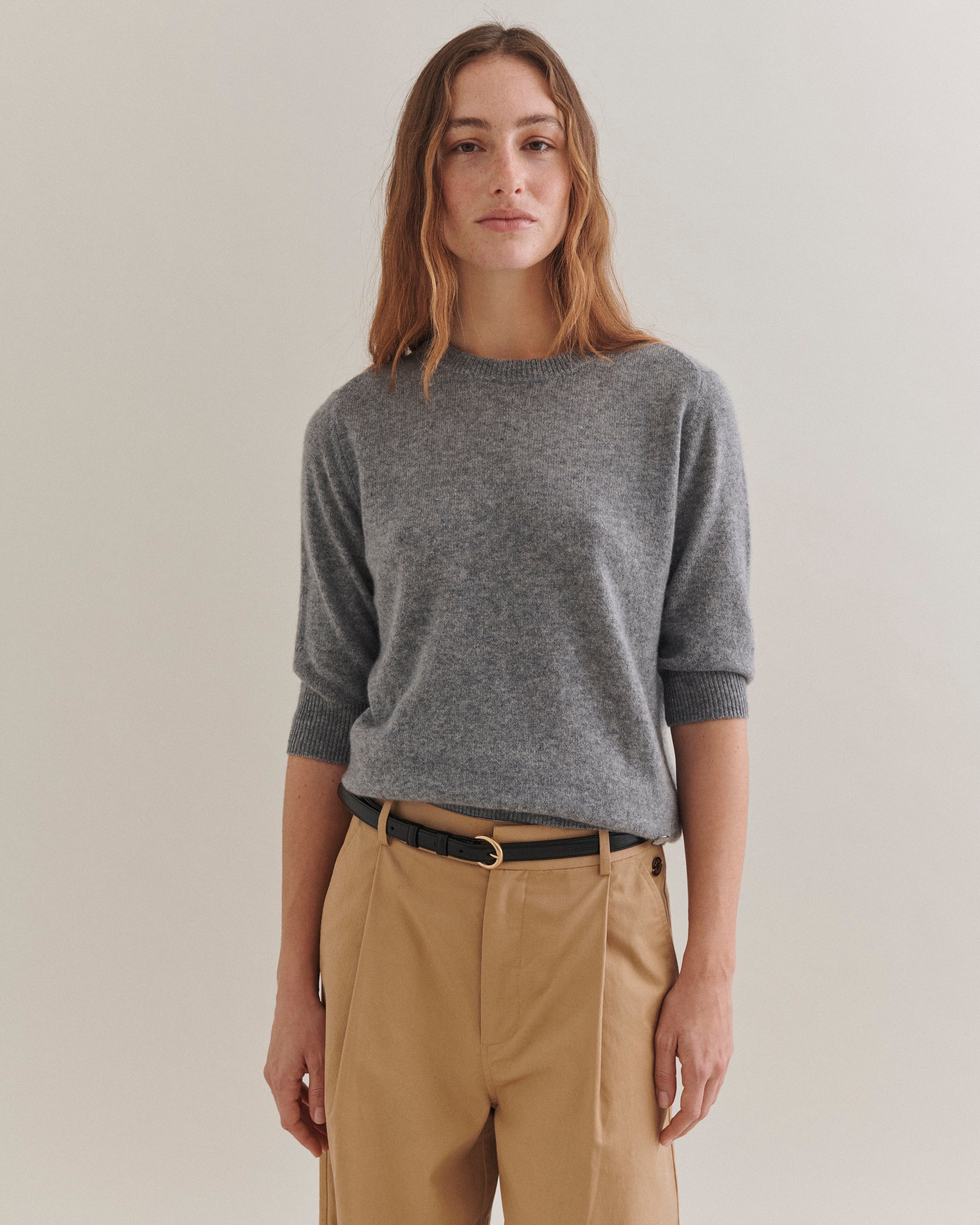 Beta Studios Anna Lady Sleeve Cashmere Tops Grey Melange