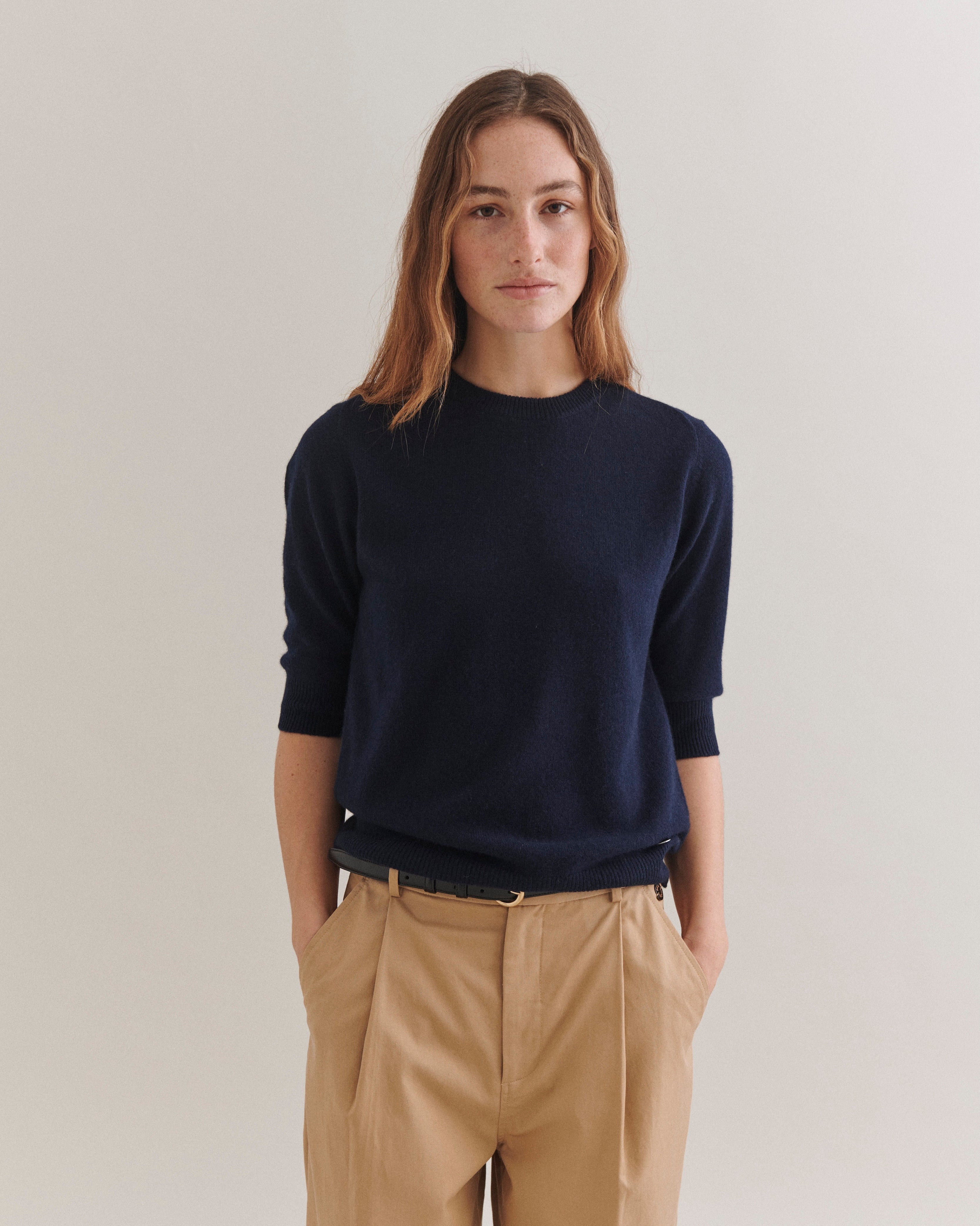 Beta Studios Anna Lady Sleeve Cashmere Tops Navy