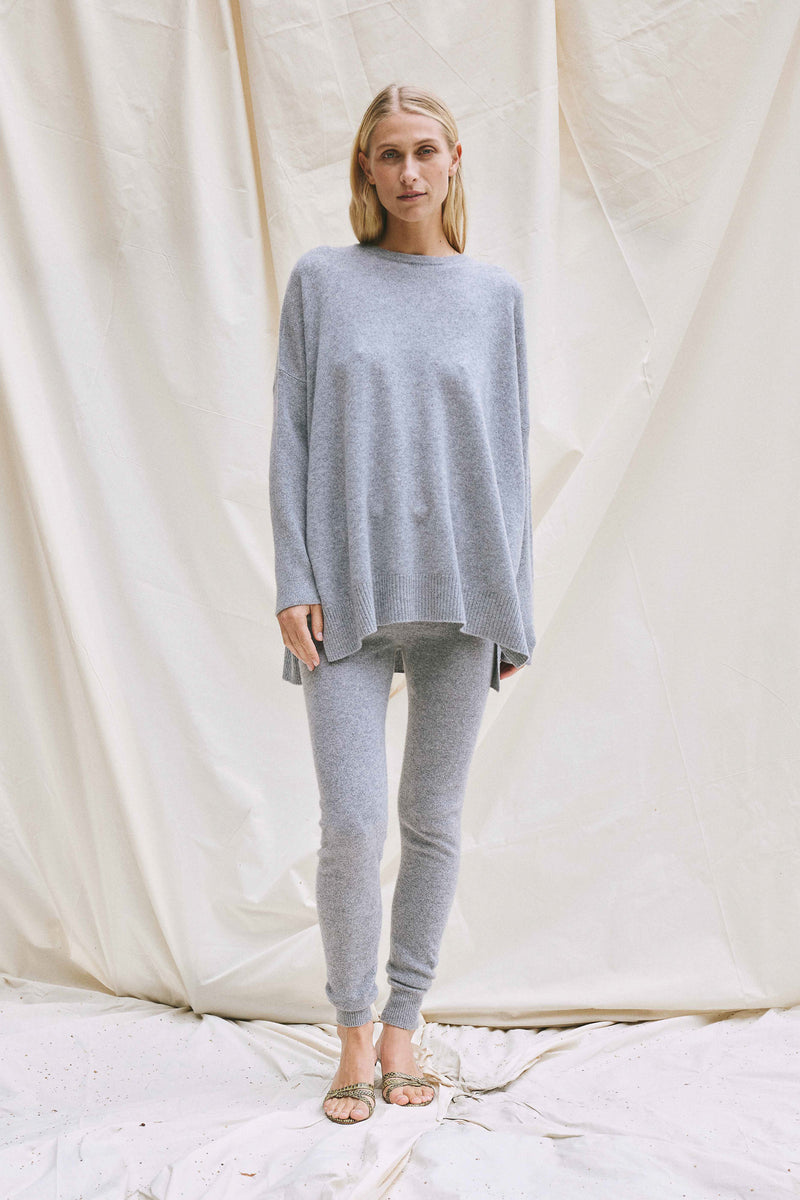 Beta Studios Berta Oversize O-neck top Cashmere Tops Grey Melange