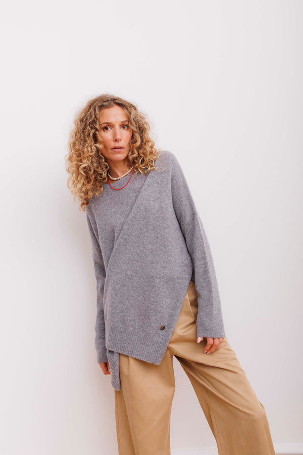 Beta Studios Berta Oversize O-neck top Cashmere Tops Grey Melange