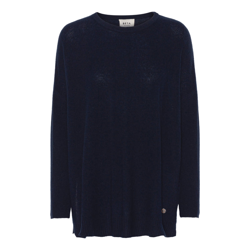 Beta Studios Berta Oversize O-neck top Cashmere Tops Navy