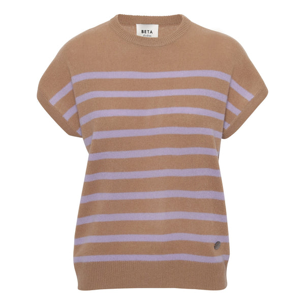 Beta Studios Bette Stripe Cashmere Tee Cashmere Tops Camel/Iris