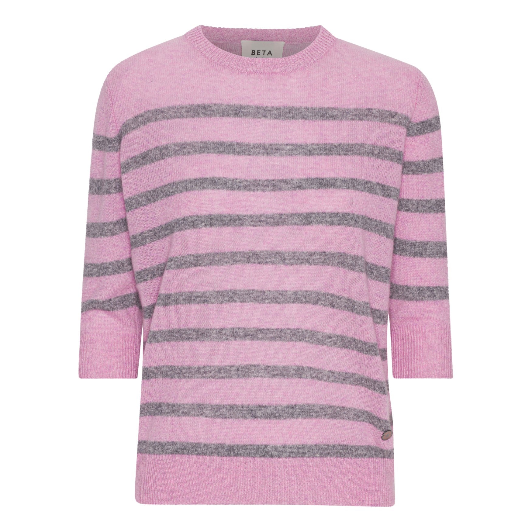 Beta Studios Bianca Striped Lady Sleeve Cashmere Tops Blossom Pink/Grey Melange