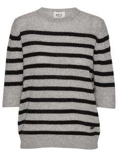 Bianca Striped Lady Sleeve - Light Grey Melange/Black
