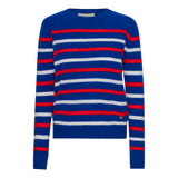 Beta Studios Bibi striped O-neck Cashmere Tops Azure Blue/Almost White/Red
