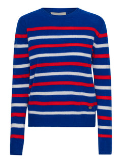 Bibi striped O-neck - Azure Blue/Almost White/Red