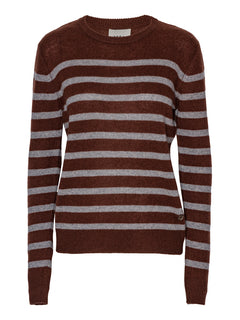 Bibi striped O-neck - Dark Brown/Grey Melange