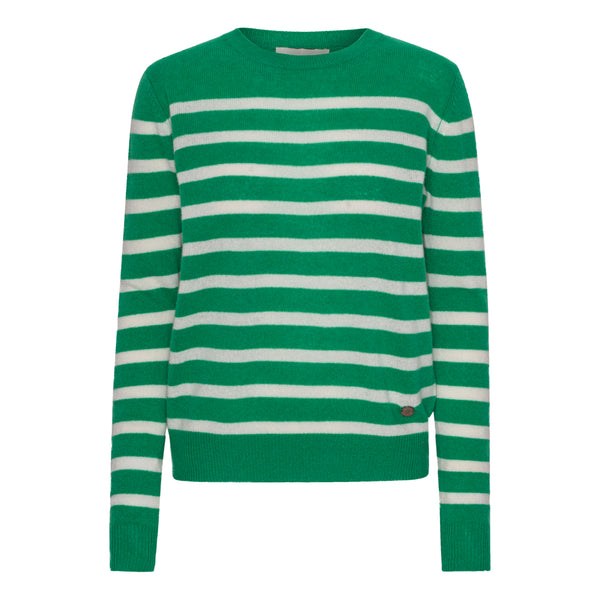 Beta Studios Bibi striped O-neck Cashmere Tops Emerald/Almost White