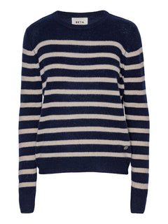 Bibi striped O-neck - Navy/Sand Melange