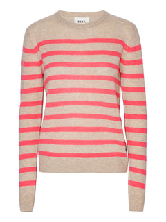 Bibi striped O-neck - Sand Melange/Pink Limonade