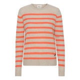 Beta Studios Bibi striped O-neck Cashmere Tops Sand Melange/Poppy Orange