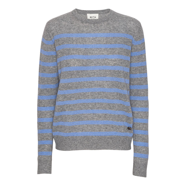 Beta Studios Bibi striped O-neck Cashmere Tops Grey Melange/Powder Blue