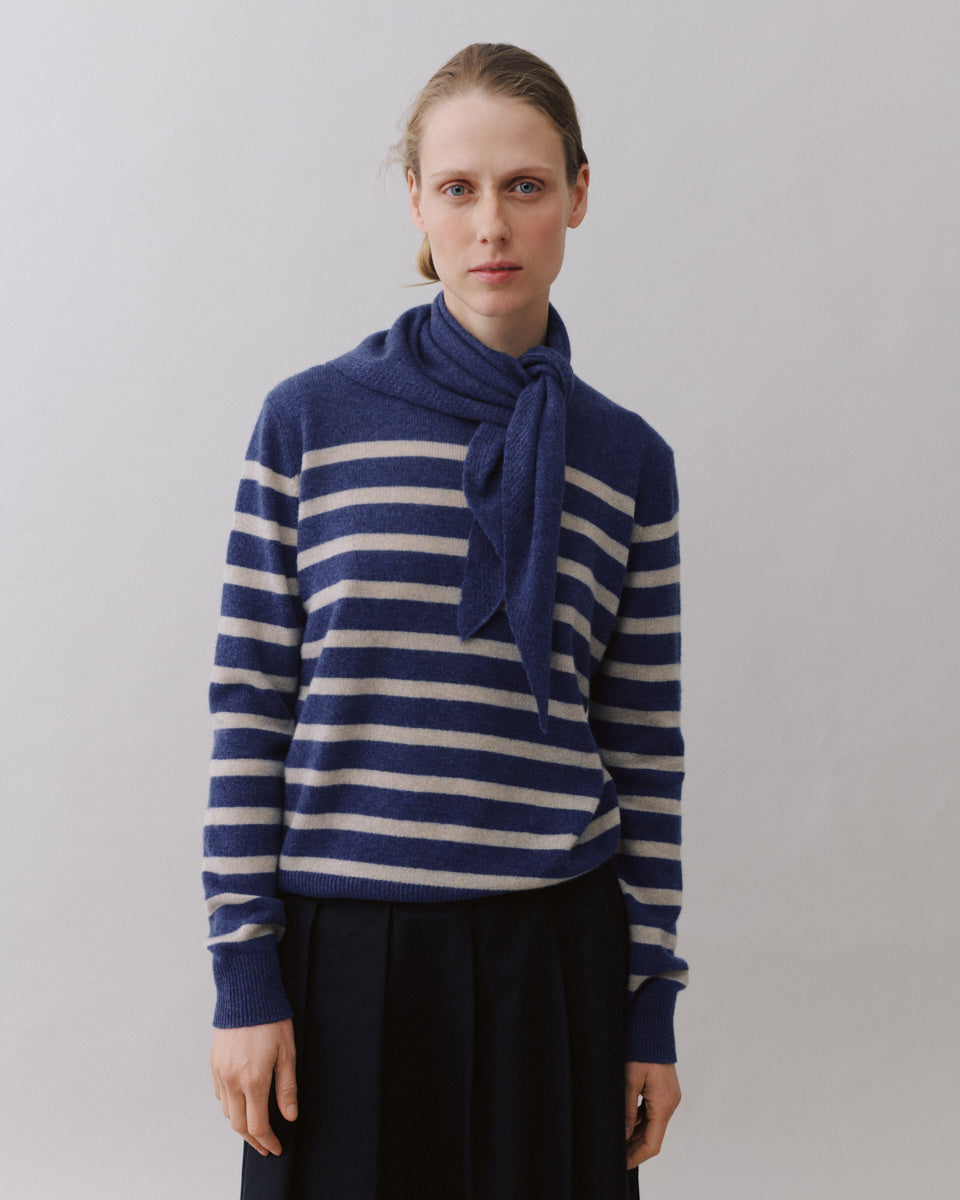 Beta Studios Bibi striped O-neck Cashmere Tops Grey Melange/Ripe Fig