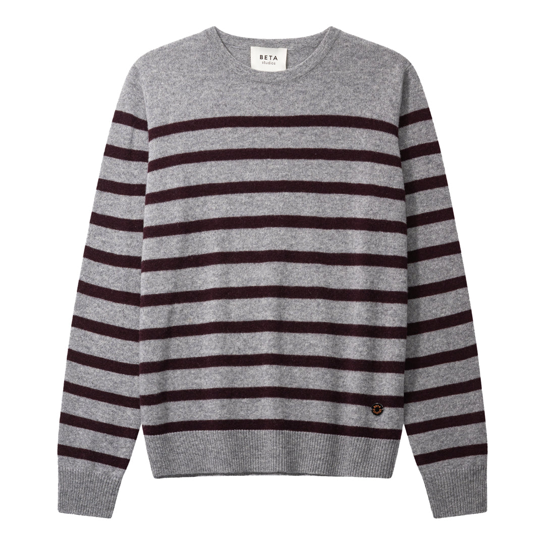 Beta Studios Bibi striped O-neck Cashmere Tops Grey Melange/Ripe Fig