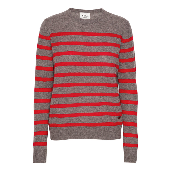 Beta Studios Bibi striped O-neck Cashmere Tops Mole/Red