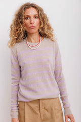 Beta Studios Bibi striped O-neck Cashmere Tops Sand Melange/Orchid Bloom