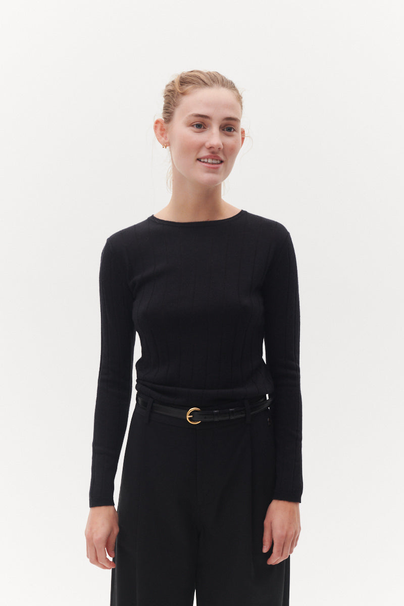 Beta Studios Cala Long Sleeve Tee Cashmere/Silk Silk/CashmereTops Black