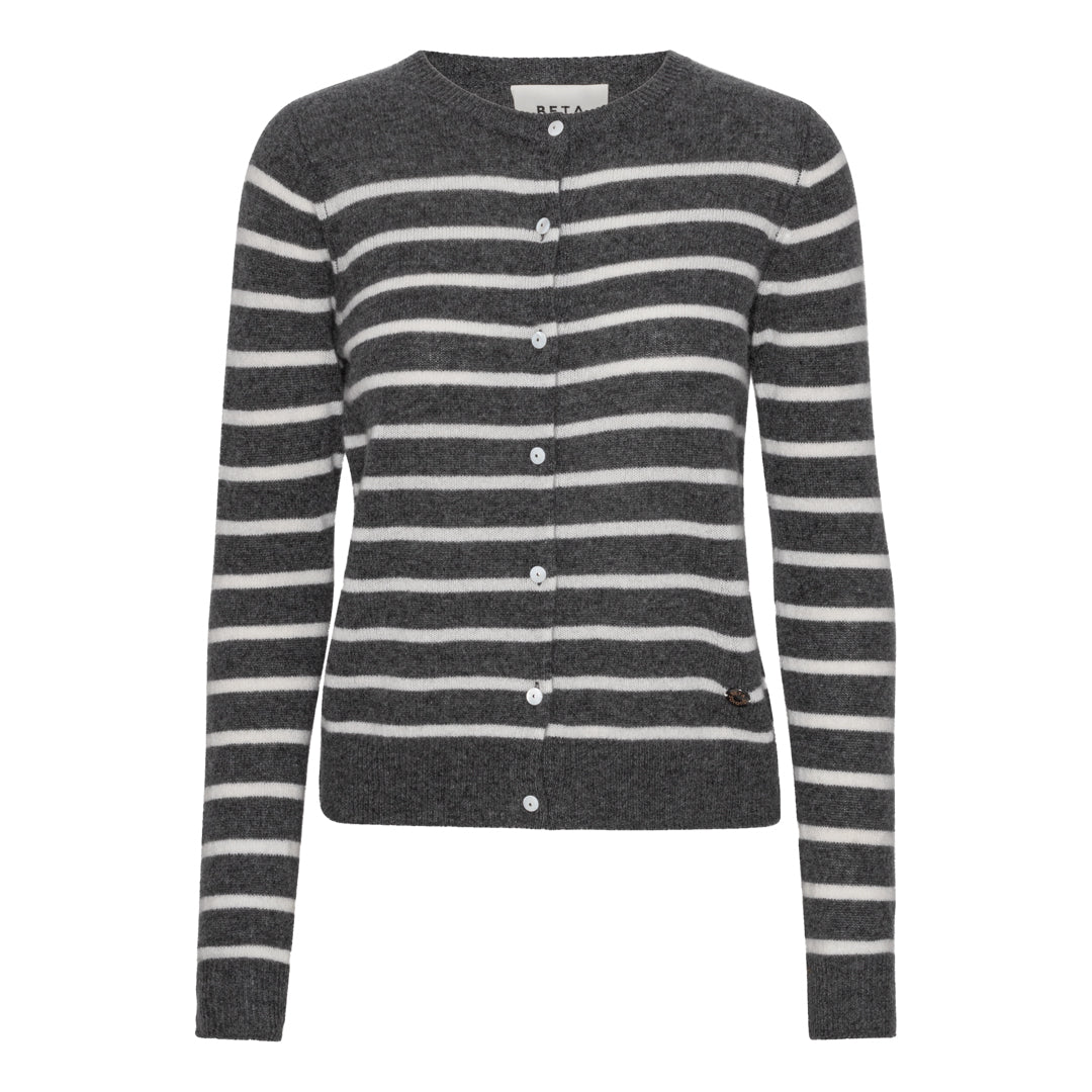 Beta Studios Classic Cardigan Stripe Cashmere Cardigan Dark Grey Melange/Almost White