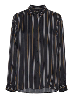Flora Shirt - Black w/camel,grey stripe