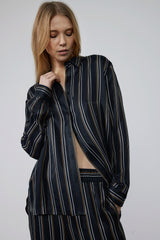Beta Studios Flora Shirt Shirt Black w/camel,grey stripe