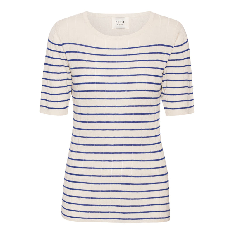 Beta Studios Freja S/S Tee Silk/CashmereTops Milk/Sea Blue