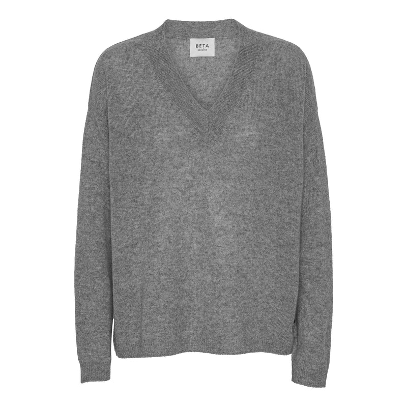 Beta Studios Haima V-Neck Cashmere Tops Grey Melange