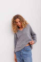 Beta Studios Haima V-Neck Cashmere Tops Grey Melange