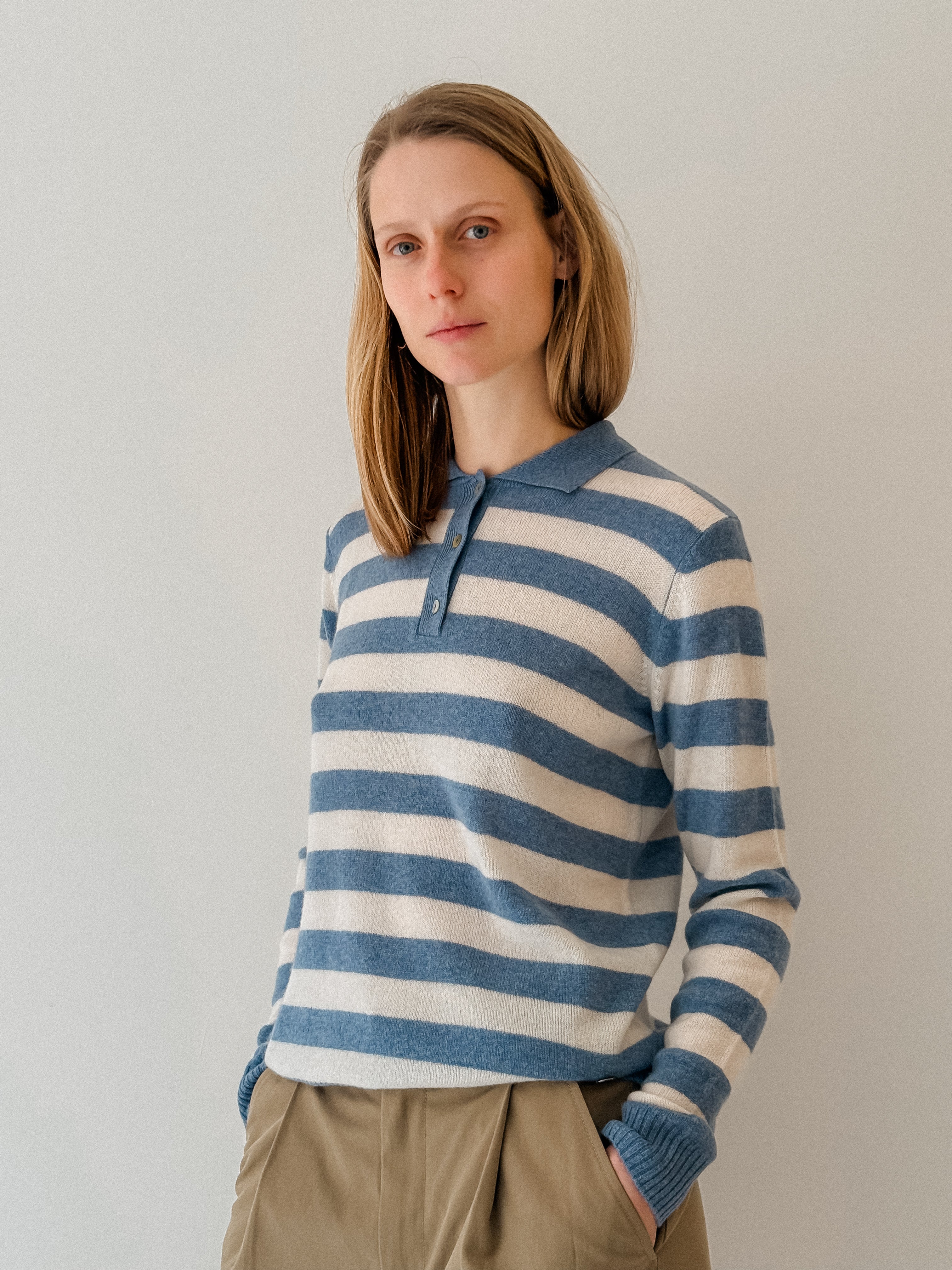 Lizzie Polo Stripes - Turtle Dove Blue/Almost White