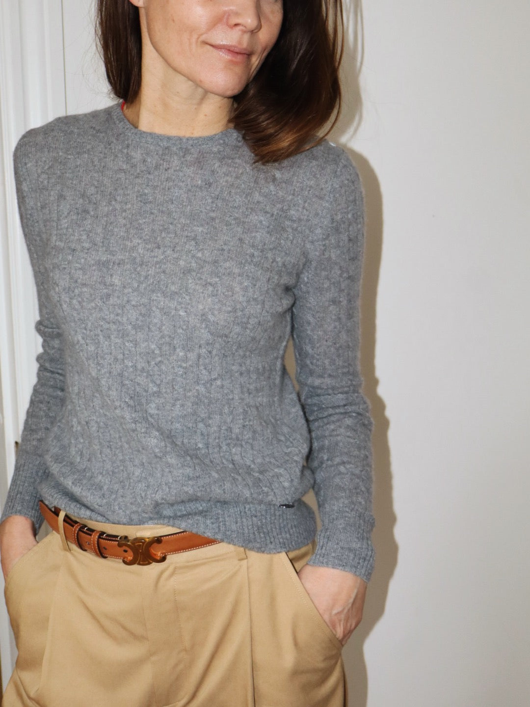 Beta Studios Jamilla Cable Cashmere Tops Grey Melange