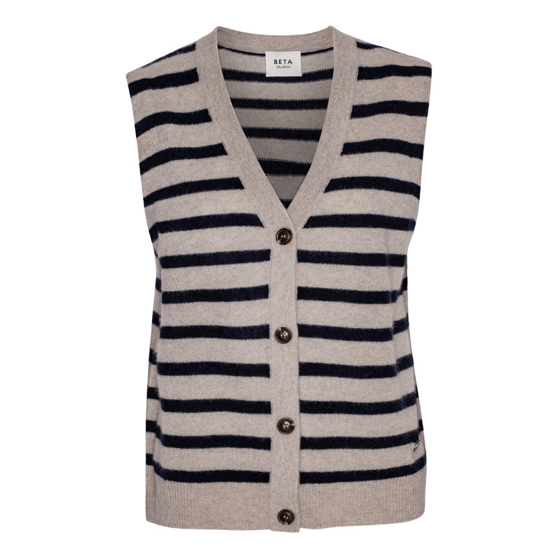 Beta Studios Jessica Striped Vest Cashmere Vest Sand Melange/Navy