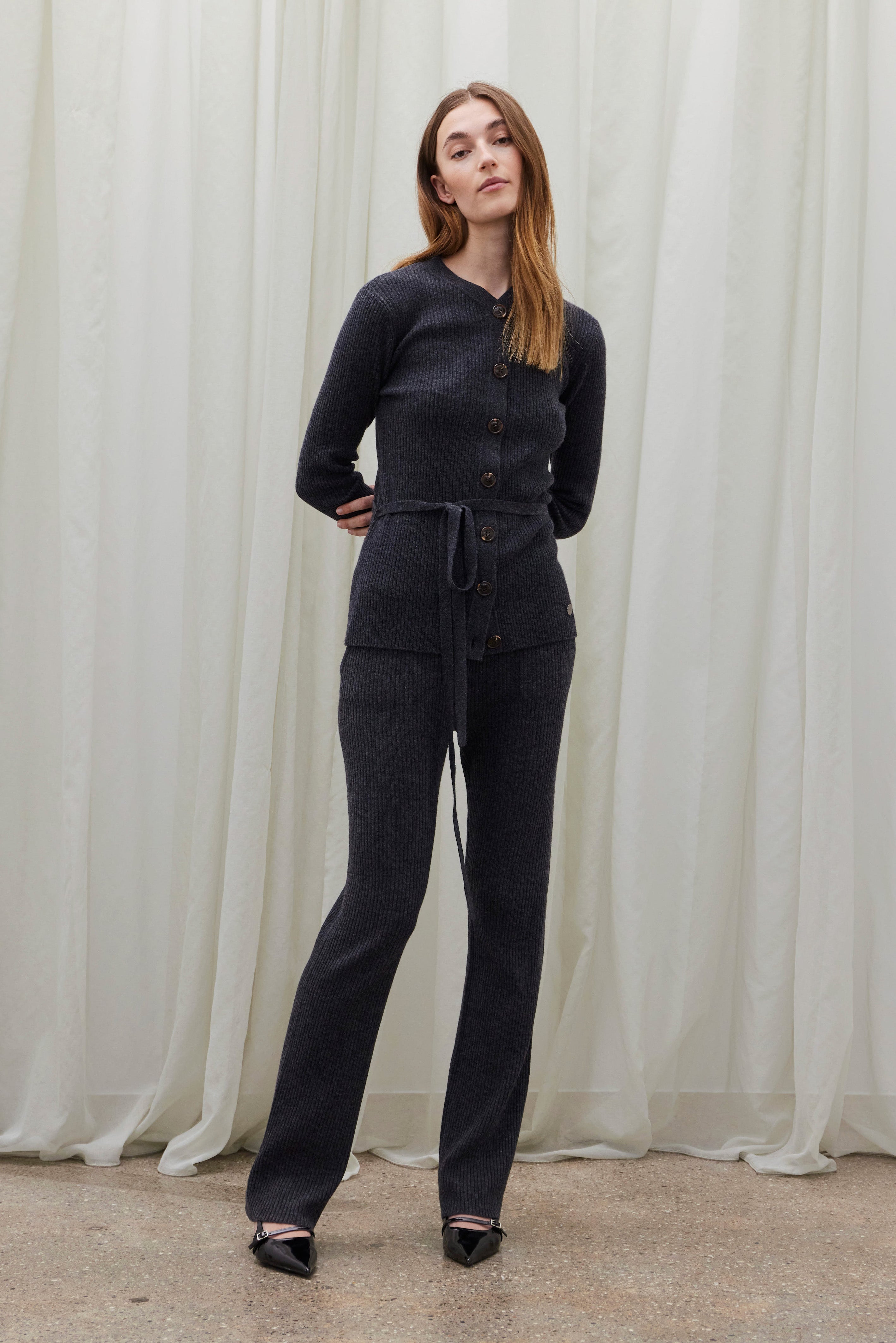 Beta Studios Juliet Cardigan w/Belt Uld/Cashmere Tops Dark Grey Melange