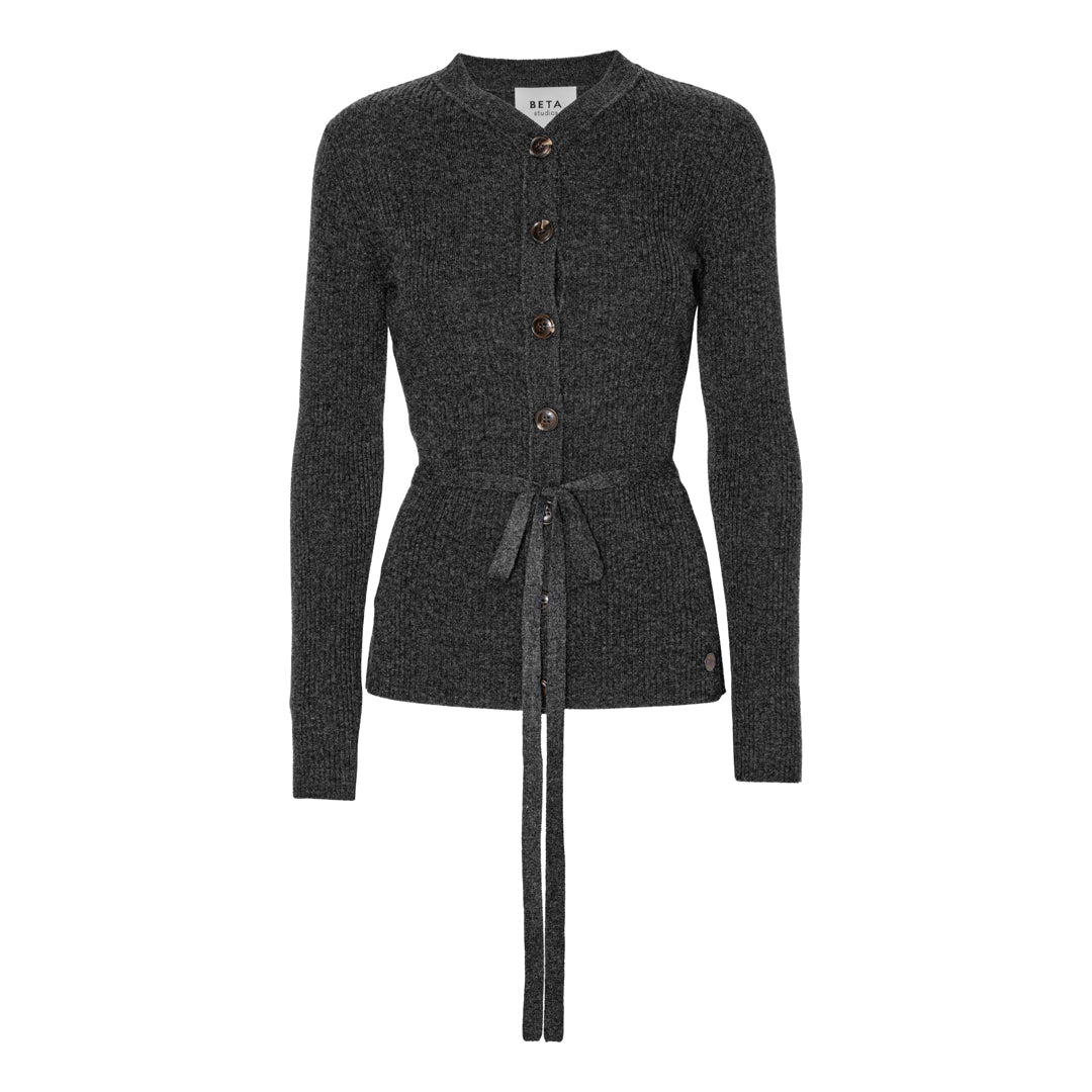 Beta Studios Juliet Cardigan w/Belt Uld/Cashmere Tops Dark Grey Melange