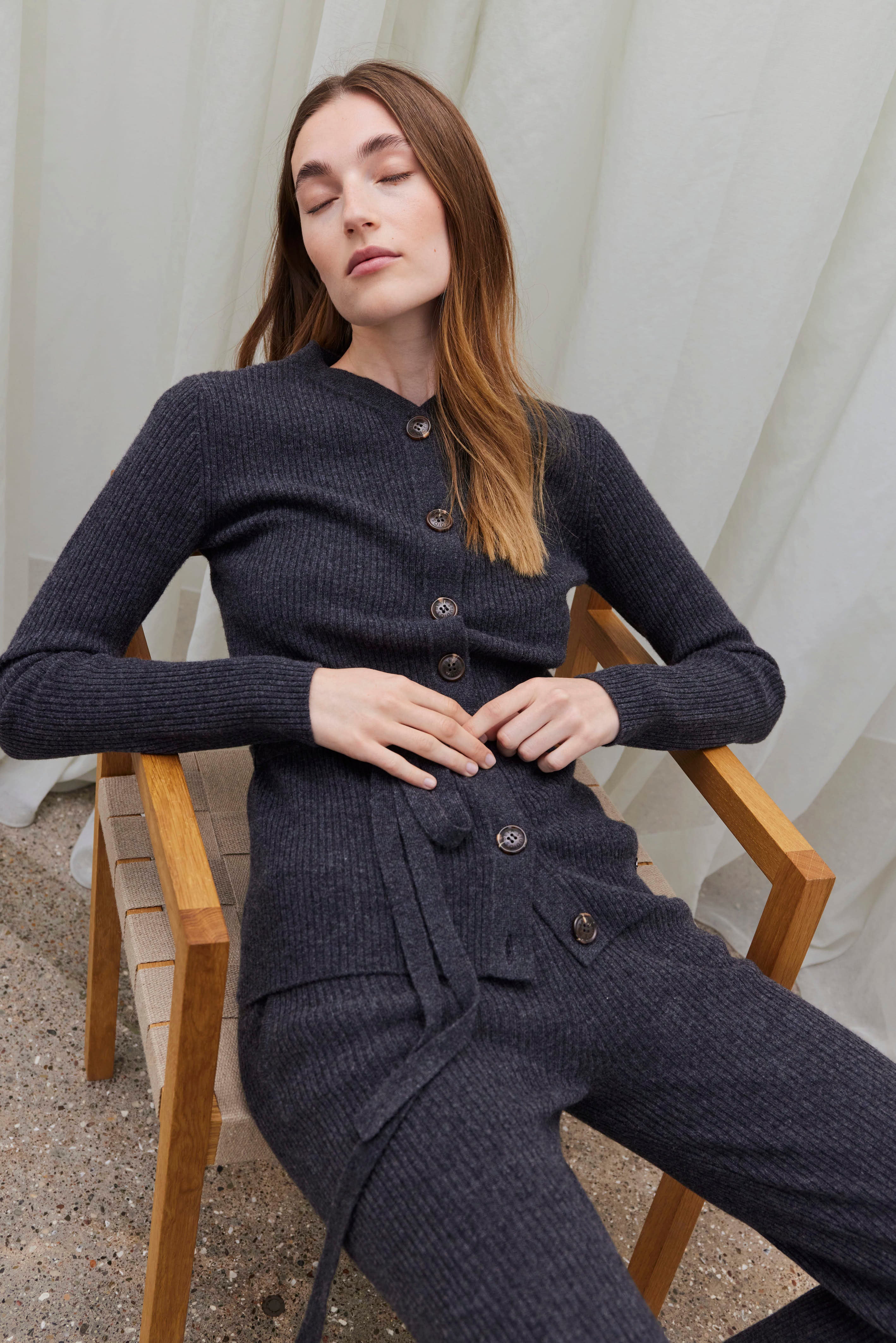 Beta Studios Juliet Cardigan w/Belt Uld/Cashmere Tops Dark Grey Melange