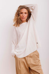 Beta Studios Karen Oversized O-Neck Cashmere Tops Almost White