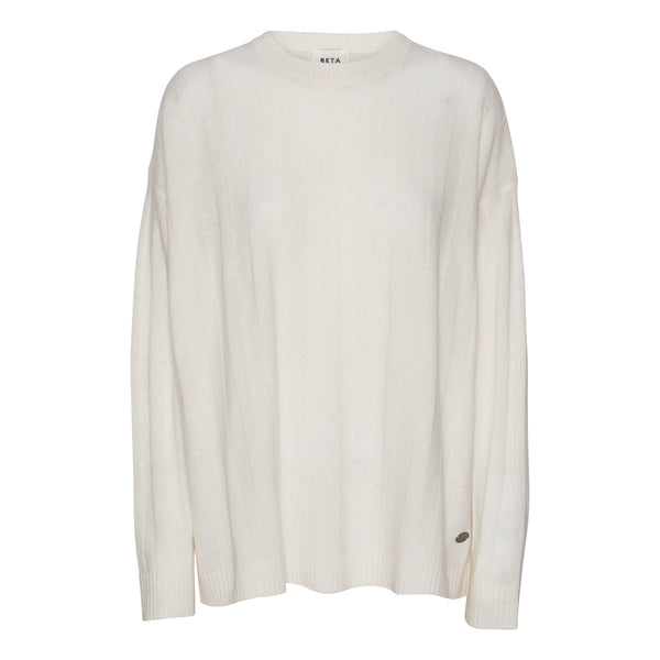 Beta Studios Karen Oversized O-Neck Cashmere Tops Almost White