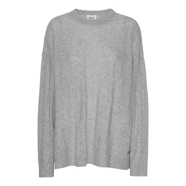 Beta Studios Karen Oversized O-Neck Cashmere Tops Light Grey Melange