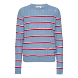 Beta Studios Kenya Stripe O-Neck Cashmere Tops Powder Blue/Almost White/Red