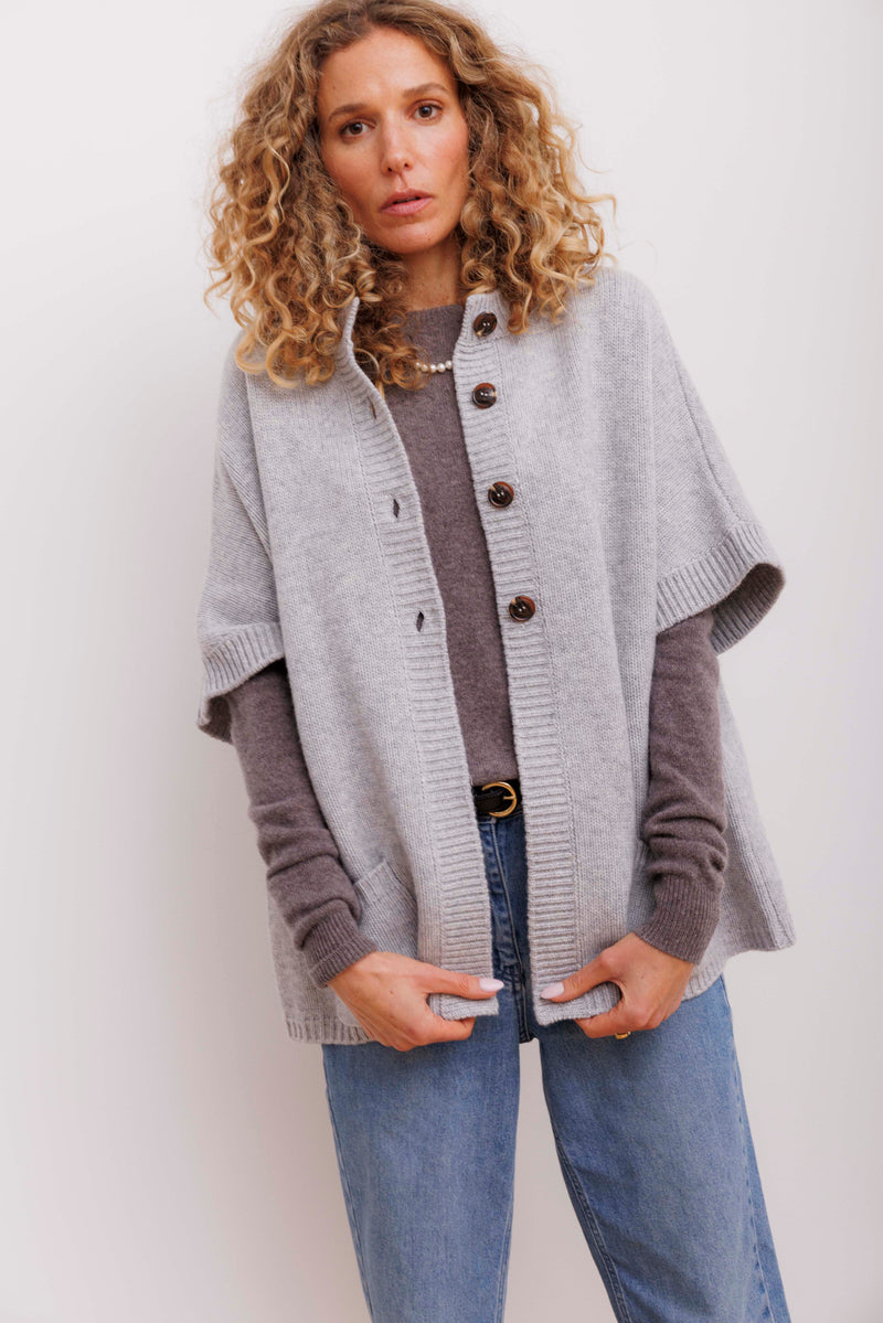 Beta Studios Kristel Short Cape Cardigan Light Grey Melange