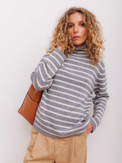 Kylie Stripes High Neck - Grey Melange/Almost White