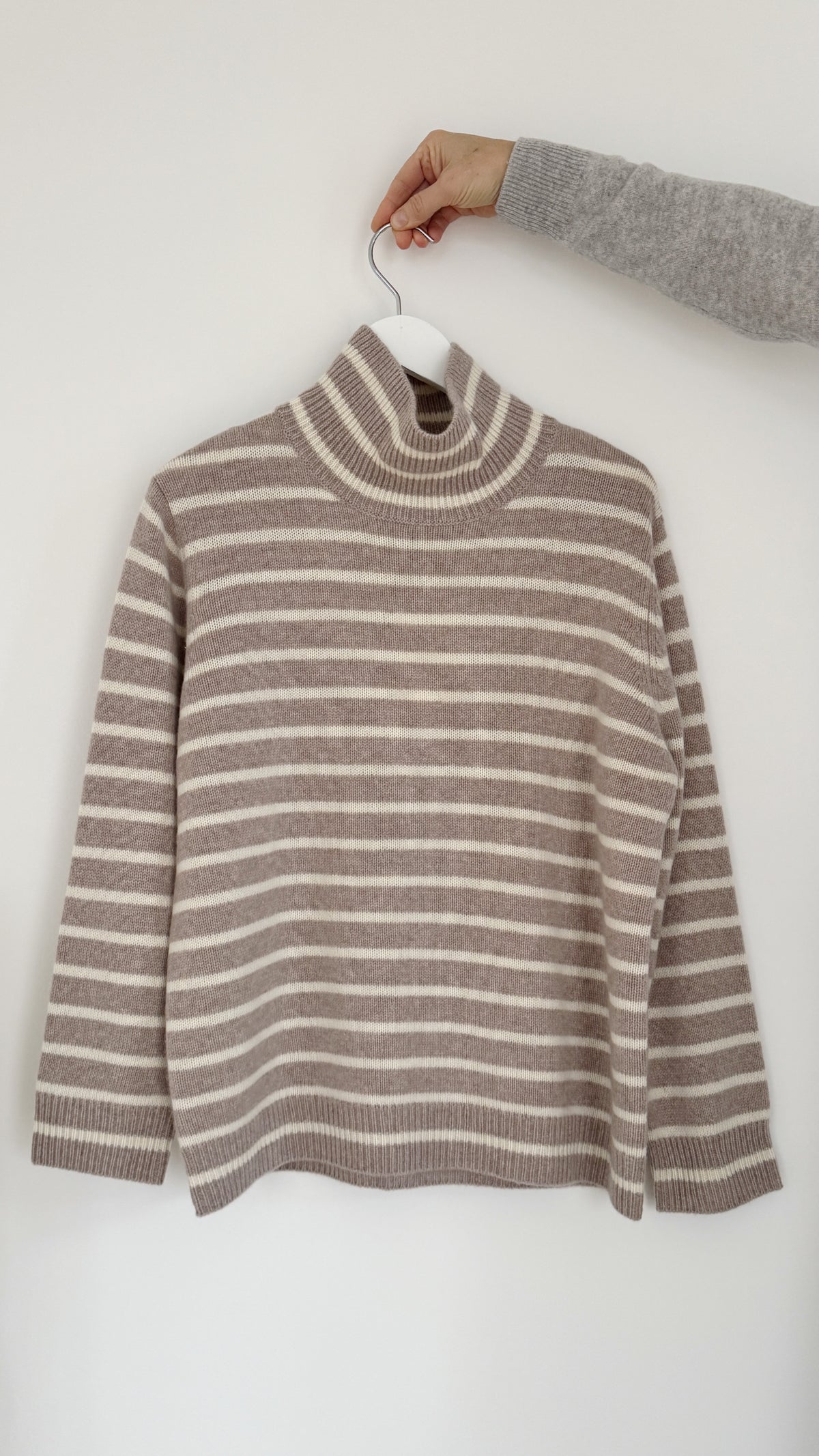 Beta Studios Kylie Stripes High Neck Uld/Cashmere Tops Sand Melange/Almost White