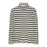 Beta Studios Kylie Stripes High Neck Uld/Cashmere Tops White/Black Stripes